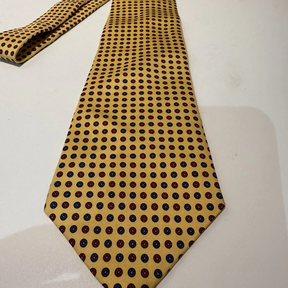 Vintage Polo Ralph Lauren‎ 100% Silk Tie Gold Purple Geometric Hand Made USA